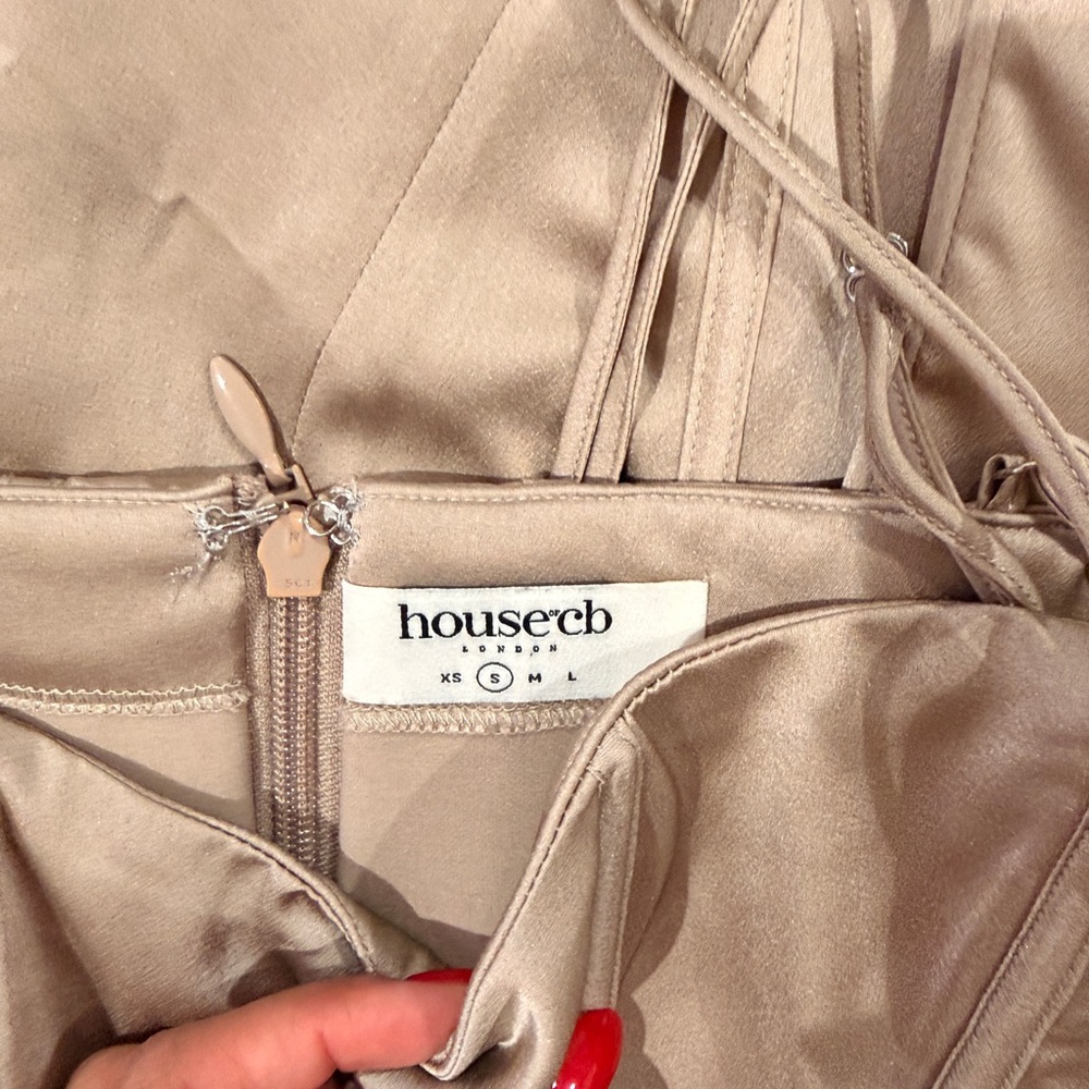 House of CB Satin Taupe Corset Top with Lace-Up Details - Picture 5 of 12